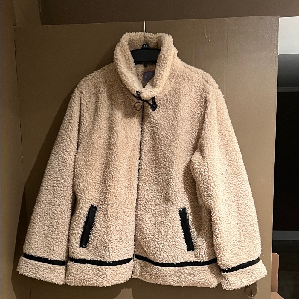 Madden Girl Cream Teddy Jacket with Black Accents
